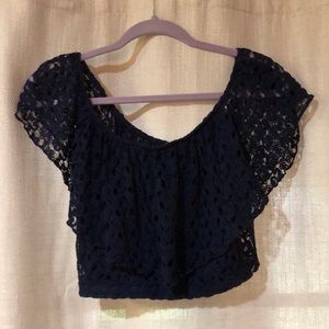Off the shoulder blue lace crop top